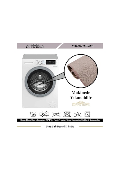 Bonny Home 3Lü Pudra Ultrasoft Desenli Klozet Takımı Paspas Seti Pudra