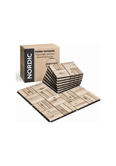 Nordıc Akasya Parke Masif Geçmeli Karo Deck Yağsız Naturel Ahşap Yer Döşemesi
