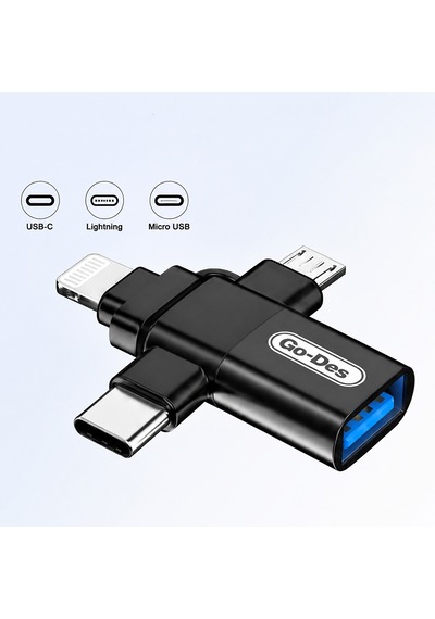 Go Des Gd-ct196 4in1 Type-c+lightning+micro+usb3.0 Otg Dönüştürücü Adaptör Siyah