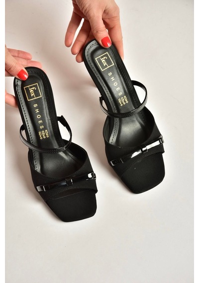 Fox Shoes Y518710204 Siyah Kumaş İnce Topuklu Kadın Terlik Siyah