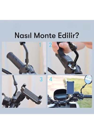 Pro 360 Rotasyon Motosiklet Telefon Tutucu, Bisiklet Telefon Tutacağı, Evrensel Tasarım 4-7.0 İnç Telefonlar , Ay