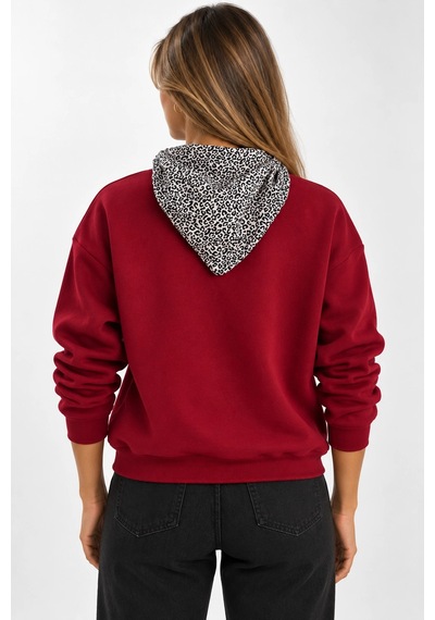 Mevese Bisiklet Yaka Nakışlı Kadın Sweatshirt - Üç İplik Şardonlu Oversize Şık Tasarım - Bordo Mevese Bisiklet Yaka Nakışlı Kadın Sweatshirt - Üç İplik Şardonlu Oversize Şık Tasarım - Bordo