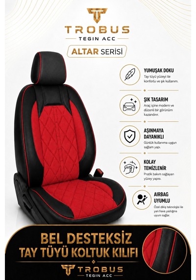 Alfa Romeo Tonale 2022+ Uyumlu Altar Serisi Tay Tüyü Oto Koltuk Kılıfı Kırmızı Siyah