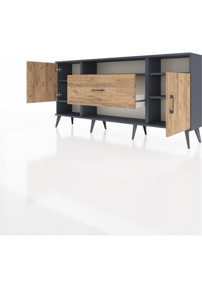 Arges Konsol 5 Raflı Tek Çekmeceli 2 Kapaklı 176x30x83 Antrasit-çam/çam Çam/çam Arges Konsol 5 Raflı Tek Çekmeceli 2 Kapaklı 176x30x83 Antrasit-çam/çam Çam/çam