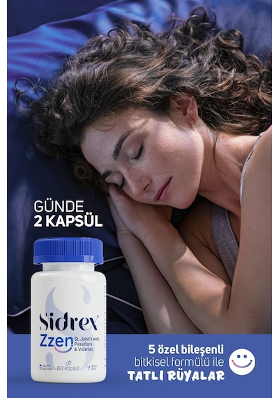 Sidrex Zzen Passiflora Valerian ve Sarı Kantaron İçeren Takviye Edici Gıda 60 Kapsül