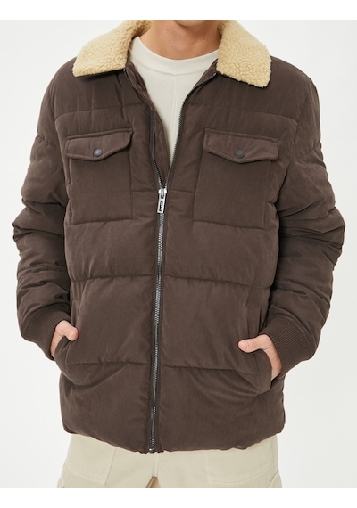Koton Slim Fit Şişme Mont Peluş Yaka Detaylı Fermuarlı Kahverengi 5wam20089hw Kahve Kahverengi