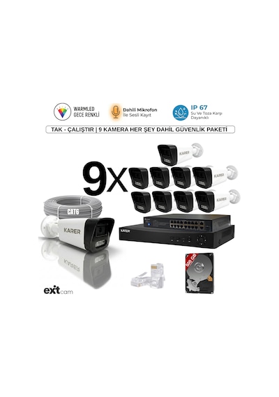 9'lu Ip-5mp-poeli-sesli -gece Renkli- Su Geçirmez- Full Hd-500gb-güvenlik Kamera Seti