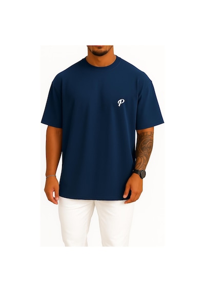 Bahriyeli Collection Oversize P Harfi Cep Baskılı Unisex T-shirt Lacivert