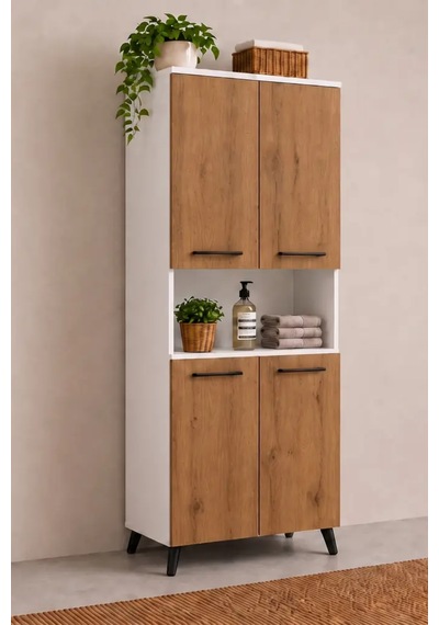 Reyo Enda Home Listra 4 Kapaklı Çok Amaçlı Dolap 170,8 Cm, Raflı, Ayaklı Depolama Dolabı Atlantik Çam - Beyaz Reyo Enda Home Listra 4 Kapaklı Çok Amaçlı Dolap 170,8 Cm, Raflı, Ayaklı Depolama Dolabı Atlantik Çam - Beyaz
