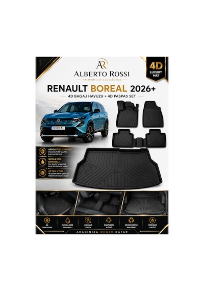Renault Boreal Alt Kısım 2026+ Araca Özel 4d Bagaj Havuzu + 4d Paspas Seti Birebir Uyum