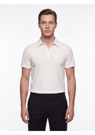 Efor Slim Fit Pamuklu Kıvrılmaz Polo Yaka Ekru Tişört Ts 928