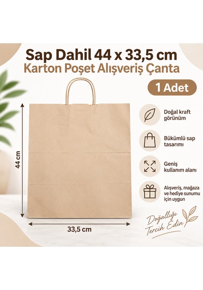 Sap Dahil 44 X 33,5 Cm Kraft Karton Poşet Bükümlü Saplı Alışveriş Ve Hediye Çantası 1 Adet