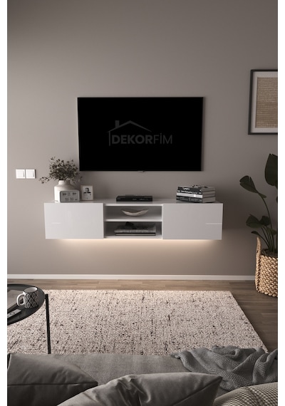 Df17102 Led Işıklı Duvara Monte Tv Ünitesi, 2 Kapaklı Dolaplı, Raflı 150 Cm Tv Alt Ünitesi Beyaz Df17102 Led Işıklı Duvara Monte Tv Ünitesi, 2 Kapaklı Dolaplı, Raflı 150 Cm Tv Alt Ünitesi Beyaz