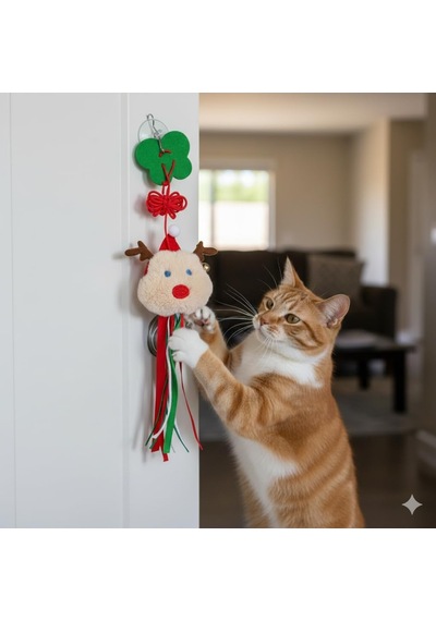 Madpet Noel Temalı Kedi Oyuncağı Kardan Adam Figürlü Uzun İp Püsküllü, Zilli Ve Askılı Yapı 2'li Pak