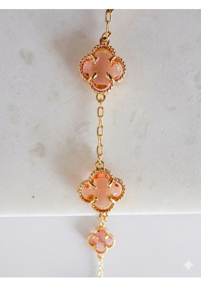 Rhea Yonca Model Bileklik Altın Pembe Zirkon Taşlı Paslanmaz Çelik 18+5 cm