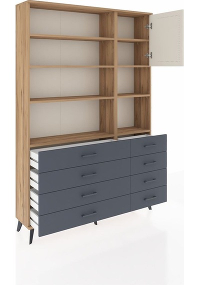 Arges Dolap 8 Raflı 8 Çekmeceli Tek Kapaklı 132x30x195 Çam-aytaşı/antrasit Aytası/antrasıt Arges Dolap 8 Raflı 8 Çekmeceli Tek Kapaklı 132x30x195 Çam-aytaşı/antrasit Aytası/antrasıt