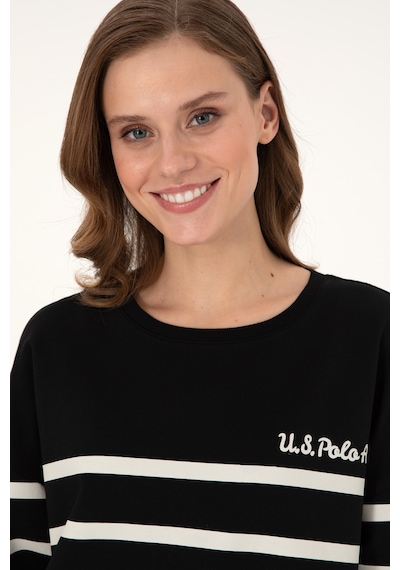U.S. Polo Assn. Kadın Siyah Çizgili Bisiklet Yaka Sweatshirt 50297279-VR046 U.S. Polo Assn. Kadın Siyah Çizgili Bisiklet Yaka Sweatshirt 50297279-VR046