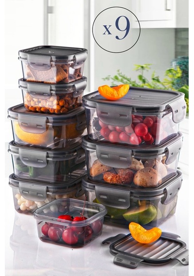 KitchenLife 9'lu Tam Vakumlu Kilitlli Erzak Saklama Kabı Seti -hava Geçirmez 400ml X 800ml X 1400ml Sızdırmaz Çok Renkli