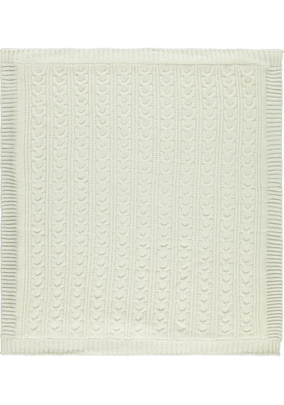 Bej At Kuyruğu Desenli Triko Battaniye Krem / 75x95 Çizgili 75 X 95 Yün Solmaya Dayanıklı Tekli Krem