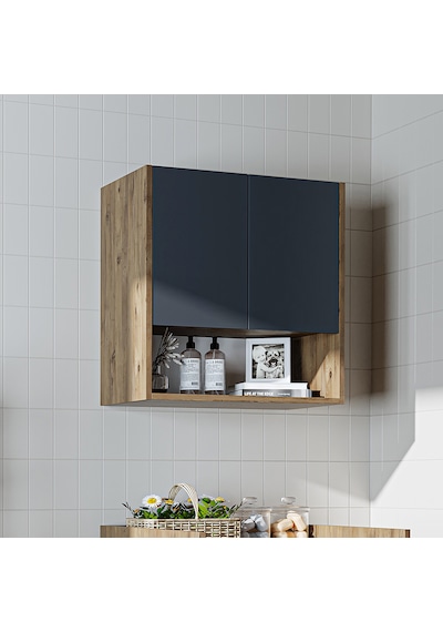 Çamaşır Kurutma Makinesi Dolabı Kapaklı Üst Dolabı Banyo Dolabı Atlantik Çam - Antrasit