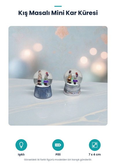 Mini Işıklı Kar Küresi - Kış Masalı Temalı - Pilli Standart