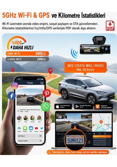 Nexus 4 Pro S 3 Kameralı 4k Uhd Wi-fi Gps Araç Kamerası