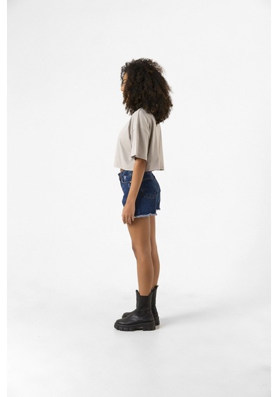 Blackpink Revolution Taş Rengi Kadın Crop Kapşonlu Taş Rengi