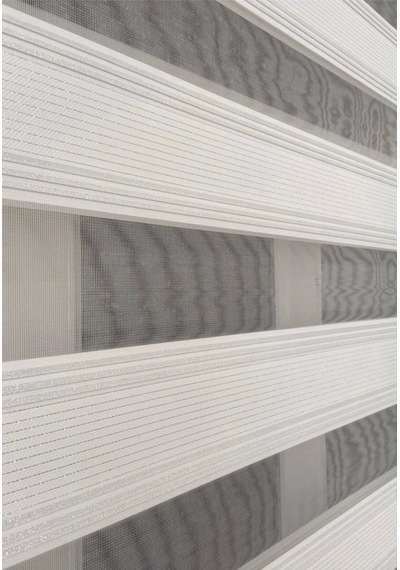 Beyaz Renk Gümüş Sim Detaylı Pliseli Zebra Stor Perde Beyaz - 97252449 Beyaz