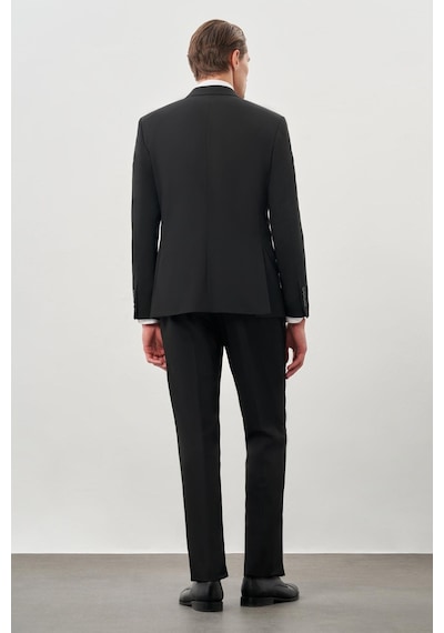 İmza Siyah Düz Mono Yaka Esnek 6 Drop Slim Fit Classic Takım Elbise 1001245178 Siyah