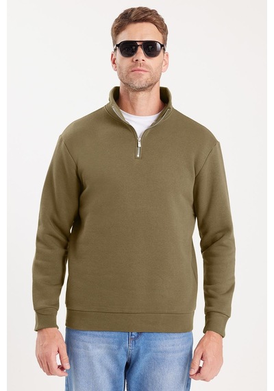 Tudors Unisex Relax Fit Rahat Kesim Pamuklu İçi Polarlı Yarım Fermuarlı Haki Dik Yaka Sweatshirt-35162 Haki Tudors Unisex Relax Fit Rahat Kesim Pamuklu İçi Polarlı Yarım Fermuarlı Haki Dik Yaka Sweatshirt-35162 Haki