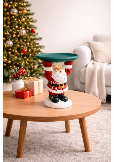 Noel Baba Biblo Dekoratif Tabaklı Sunumluk - Yılbaşı Sunum Tepsisi & Ev Dekorasyonu 22,5 Cm X 12,5 Cm