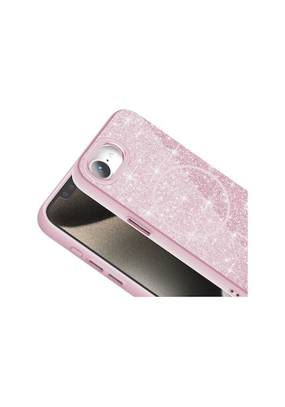 Apple Uyumlu  iPhone 16e Kılıf M-safe Şarj Özellikli Parlayan Simli Zore Okso Kapak Pembe