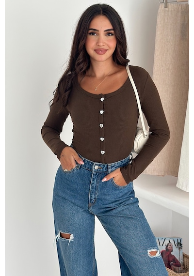 Noa & Noa Soft Button Bluz Sade Şıklığın Gücü Kahverengi