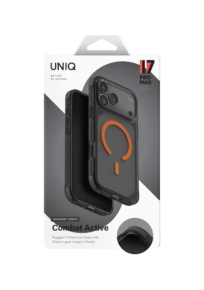 Apple Uyumlu iPhone 17 Pro Max Kılıf Combat Active Bilek Kayışı İle Kolay Taşıma Üç Katmanlı Koruyucu Kapak Siyah
