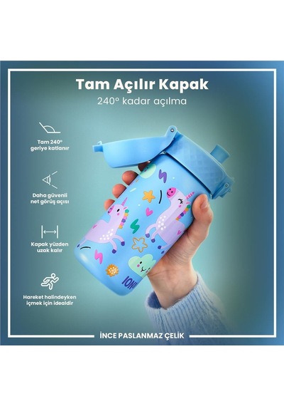 Ion8 - Paslanmaz Çelik Çocuk Suluk - Mavi Unicorn - 400 Ml - Sızdırmaz