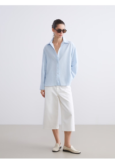 Lcw Vision Mavi Oversize Kadın Gömlek