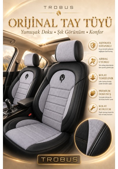 Renault R9 Broadway 1990-2000 Uyumlu Lion Serisi Tay Tüyü Gri Siyah Premium Koltuk Kılıfı