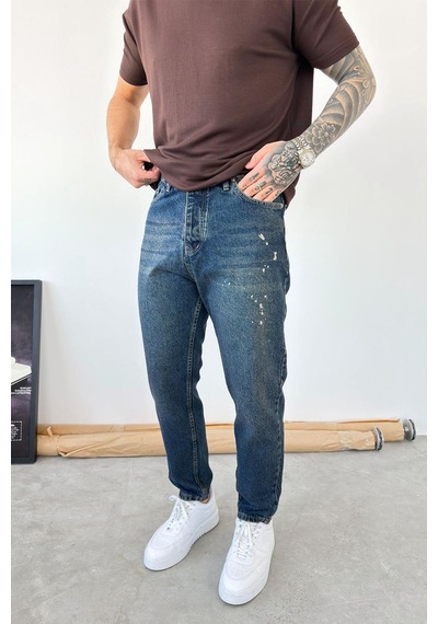 Eskitme Mavi Splash Boyfriend Pantolon