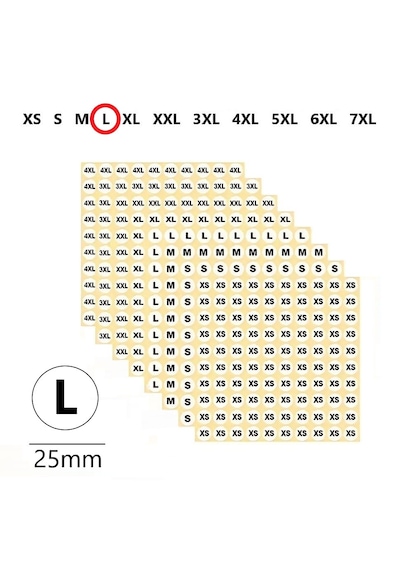 L Yapışkanlı Çapı-25mm Yuvarlak Beden Etiketi 210 Adet 200 Adet