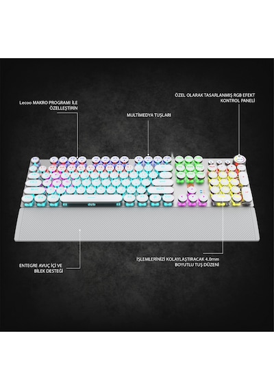 Lecoo KG1102 Kablolu Blue Switch Makro Tuşlu RGB Mekanik Gaming Türkçe Q Metalik Klavye