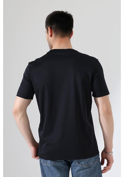 Rıbana Classıc Erkek İki Renk Parçalı Bisiklet Yaka T-shirt - Pamuklu Tişört Siyah