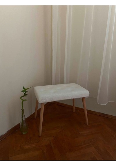 Gürgen Retro Ahşap Ayaklı Handmade Pofidik Puf Bench Koltuk Beyazdüğmeli