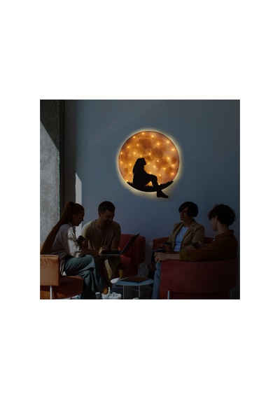 Kişiselleştirilebilir Led Işıklı Epoksi Cam Katmanlı Tablo Gloria Dolunay Sarı - 738170453 Sarı