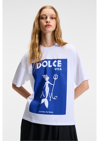 Grımelange VEYMIRA Kadın %100 Pamuk Bisiklet Yaka Kısa Kollu Oversize Fit Beyaz T-Shirt