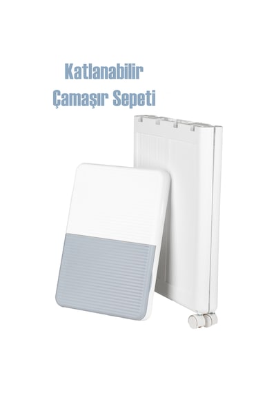 Bursev Tekerlekli Katlanır Çift Bölmeli Çamaşır Sepeti 100 Lt Pratik Ve Geniş Hacimli Kirli Çamaşır Sepeti Beyaz