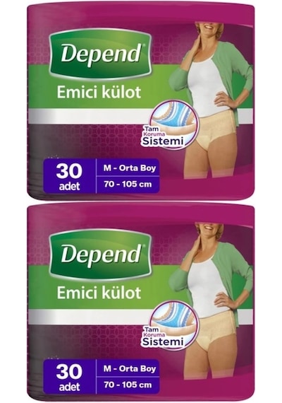 Depend Emici Külot Kadın Hasta Bezi Orta Boy M 2 x 30'Lu