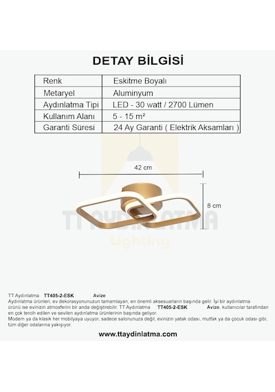 Tt405-2-Esk Tt Aydınlatma Eskitme Boyalı 2 Li Kare Led Avize