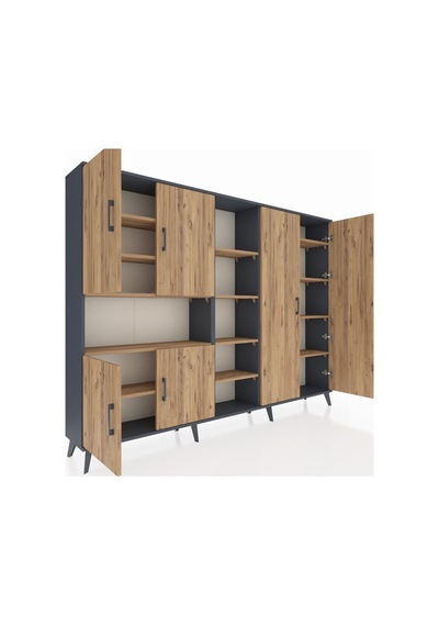 Arges Dolap 13 Raflı 6 Kapaklı 220x30x163 Antrasit-çam Antrasit-çam