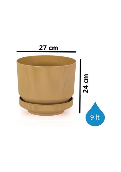 Omnipazar So-s284 Dekoratif Tabaklı Lüks Çizgi Desenli Saksı 9 Litre Gold