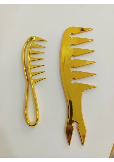Smp Wax Tarağı 2'li Gold Set Saç Şekillendirici Tarak Berber Salon Tarakları 0